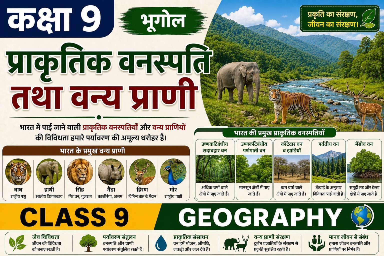 प्राकृतिक वनस्पति तथा वन्य प्राणी (Class 9 Geography Notes in Hindi)